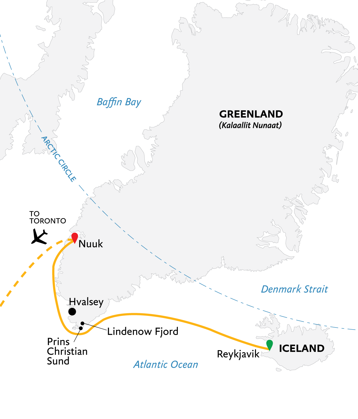 Wild Fjords of South Greenland: Land of the Vikings Itinerary Map