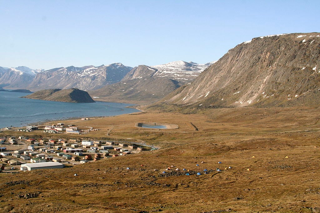 A view looking down on Pangnirtung, a settlement