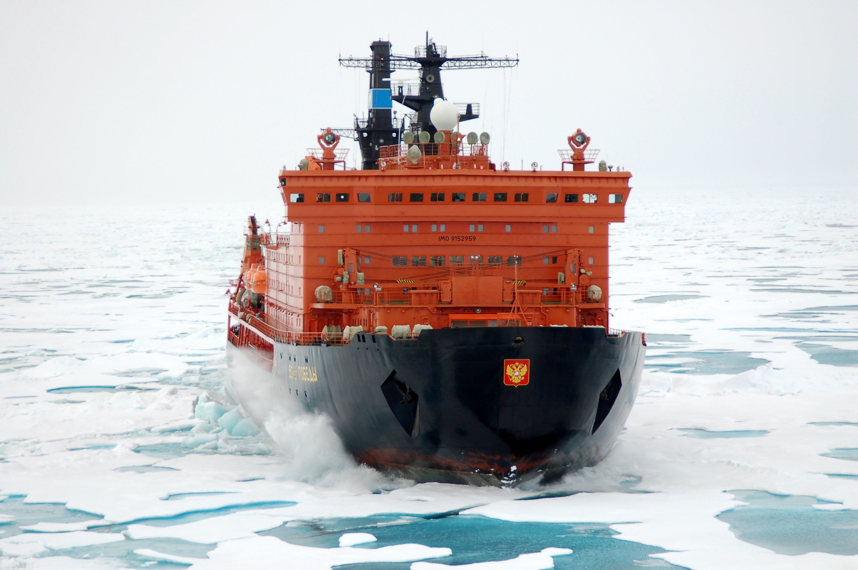 50 Years of Victory powers her way through thick, multi-year sea ice en route to the North Pole.