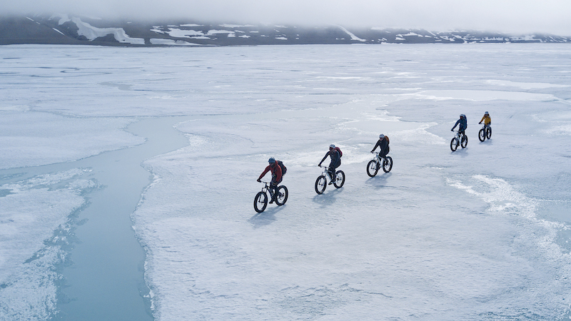 They may look a bit strange, but fat-tire bikes are great for traveling over shallow creeks, ice and snow, and rough arctic terrain. Photo: Arctic Watch Wilderness Lodge