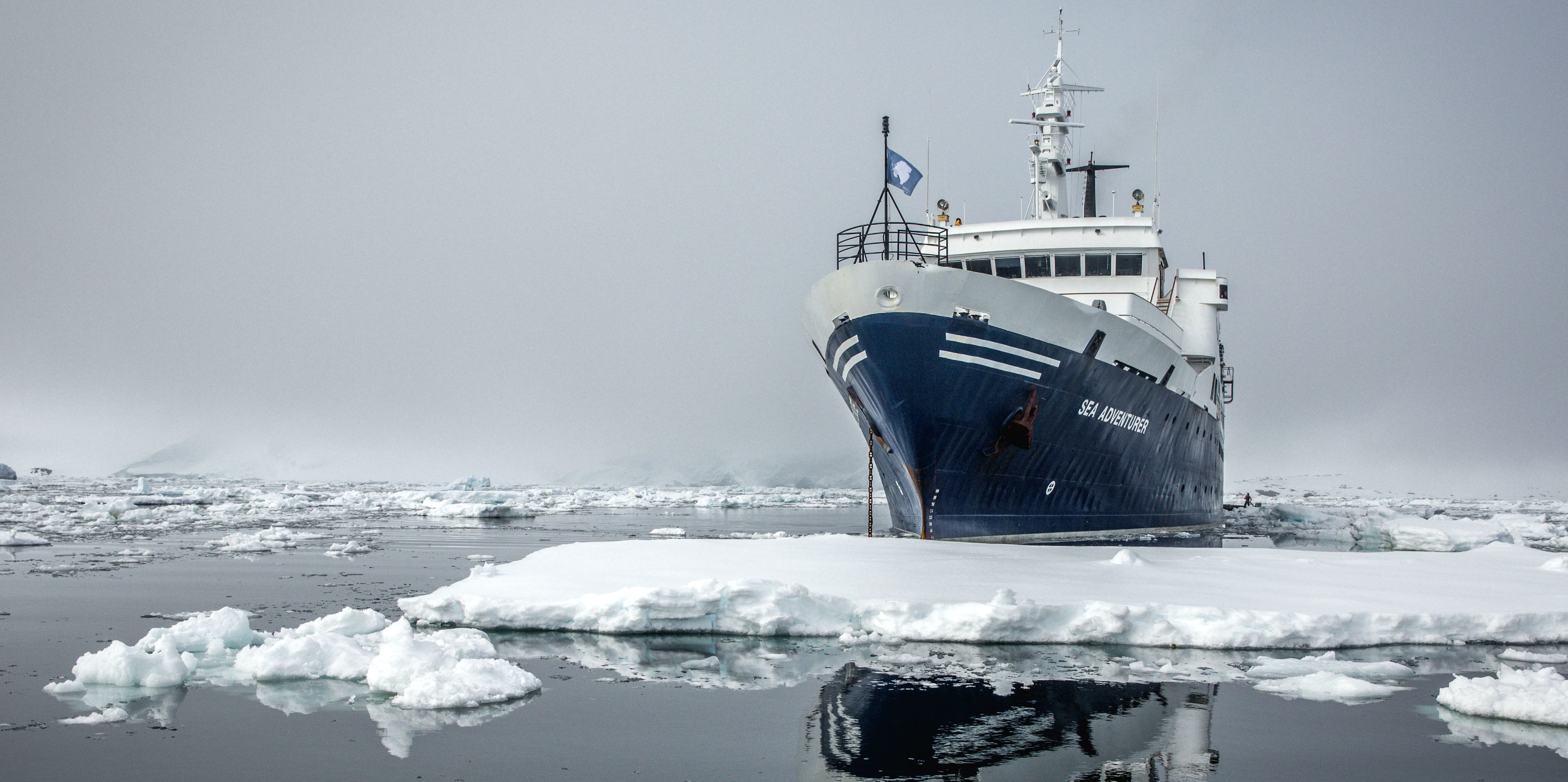 The Sea Adventurer in ice-choked Antarctic waters.