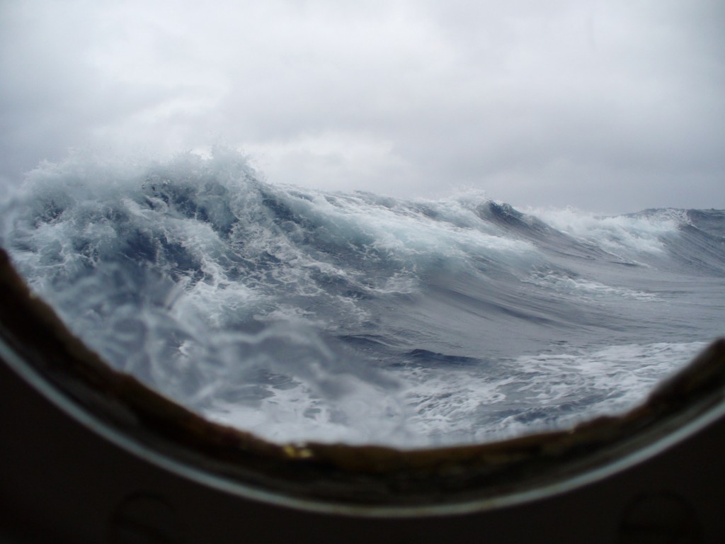 The Drake Passage (sometimes called the Drake Shake) viewed through a cabin window.
