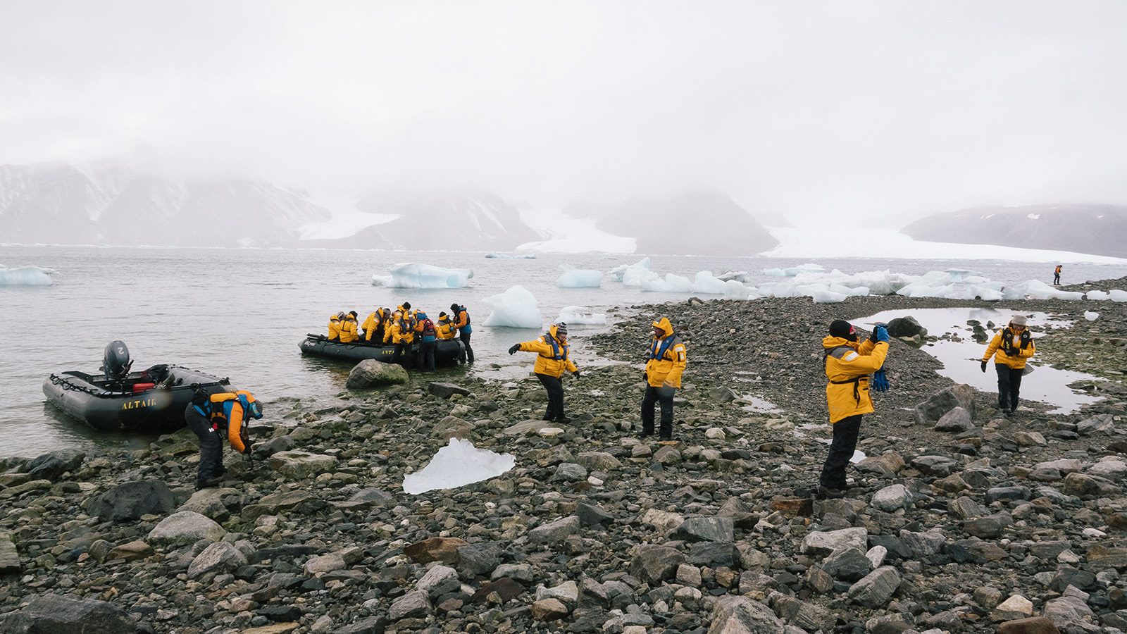 Quark Expeditions guests on a shore landing to view glaciers at Ellesmere Island in Nunavut, which is also home to Baffin Island.