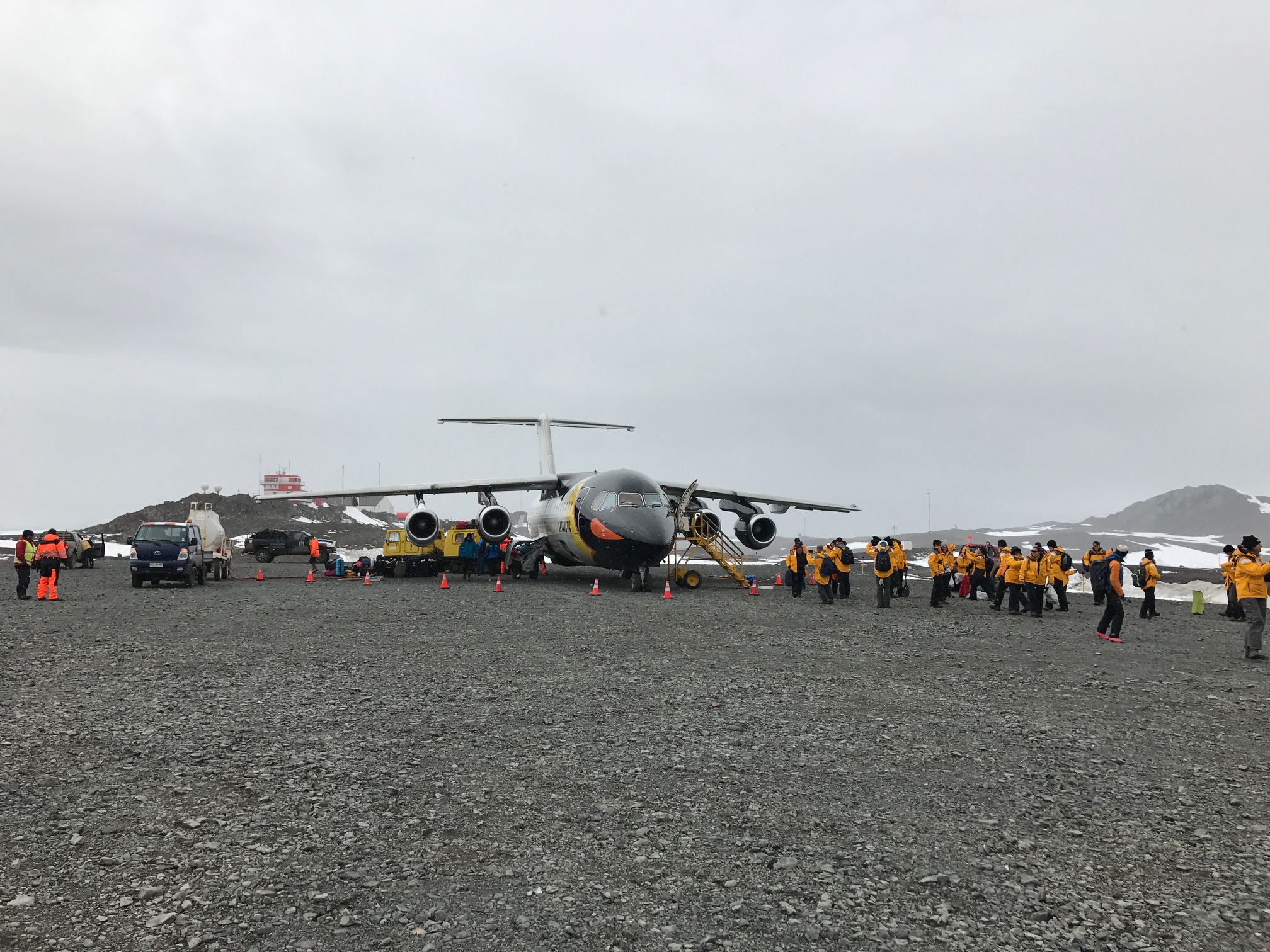 Passengers set foot on King George Island after a comfortable charter flight over the Drake Passage on a Fly-Cruise expedition to Antarctica.