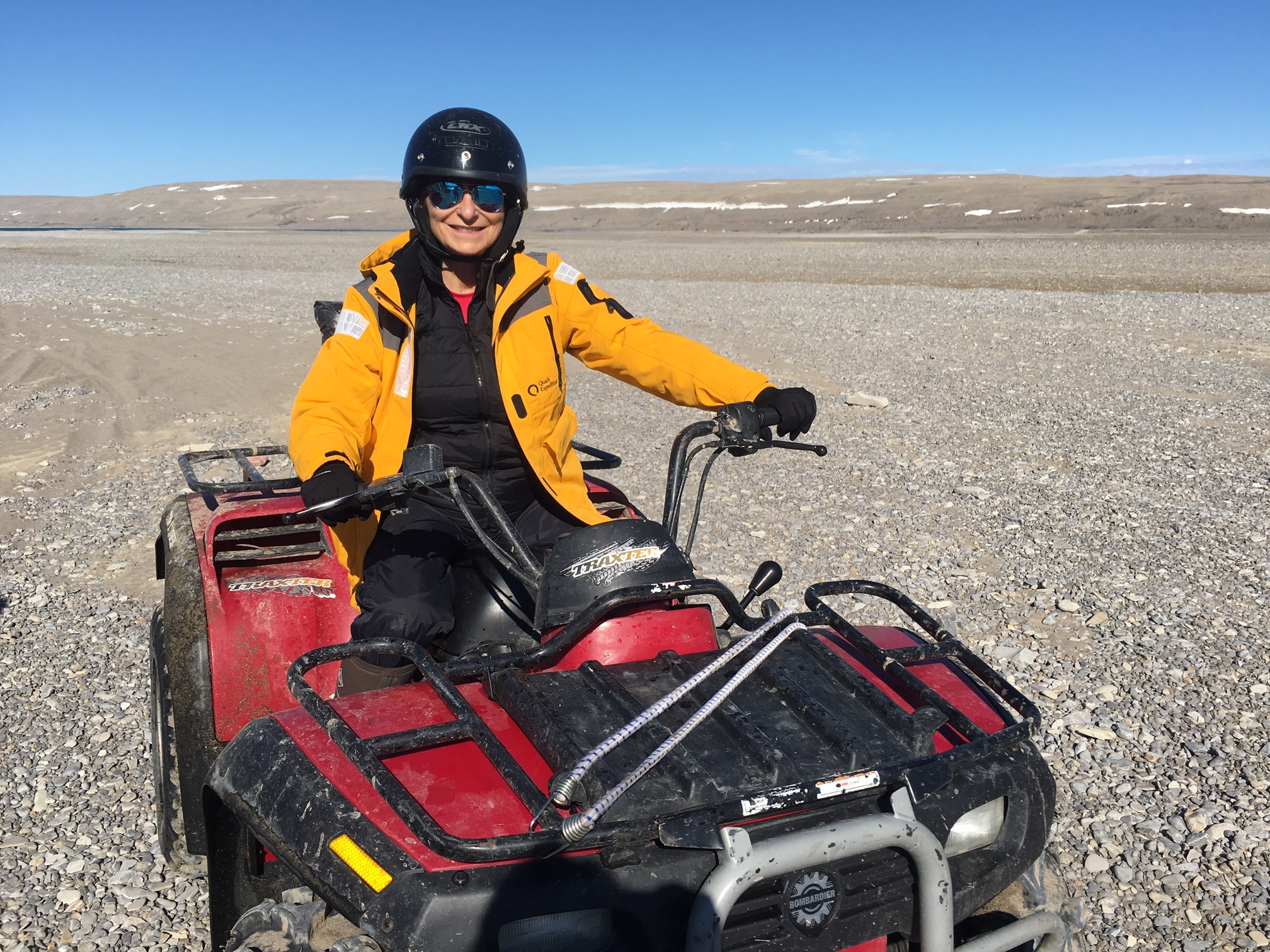 Jeanne Beker gets geared up for an ATV adventure at Arctic Watch Wilderness Lodge