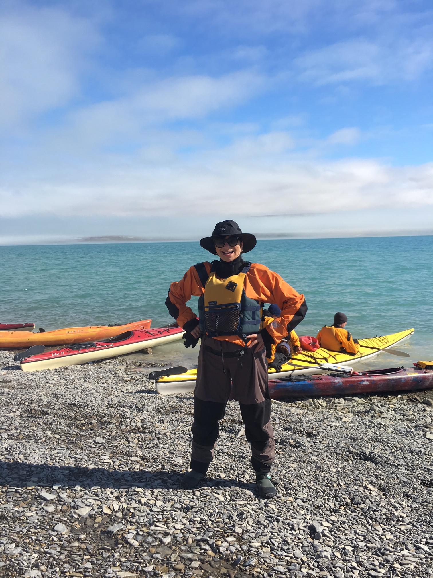 Jeanne Beker gears up to go sea kayaking at Arctic Watch Wilderness Lodge