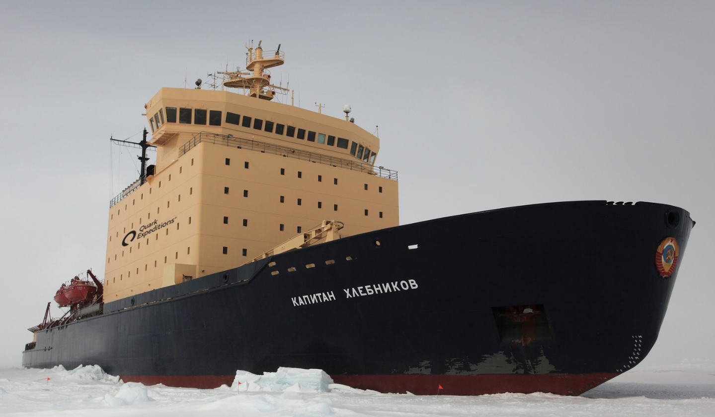Kapitan Khlebnikov parked off the pack ice at Snow Hill Island