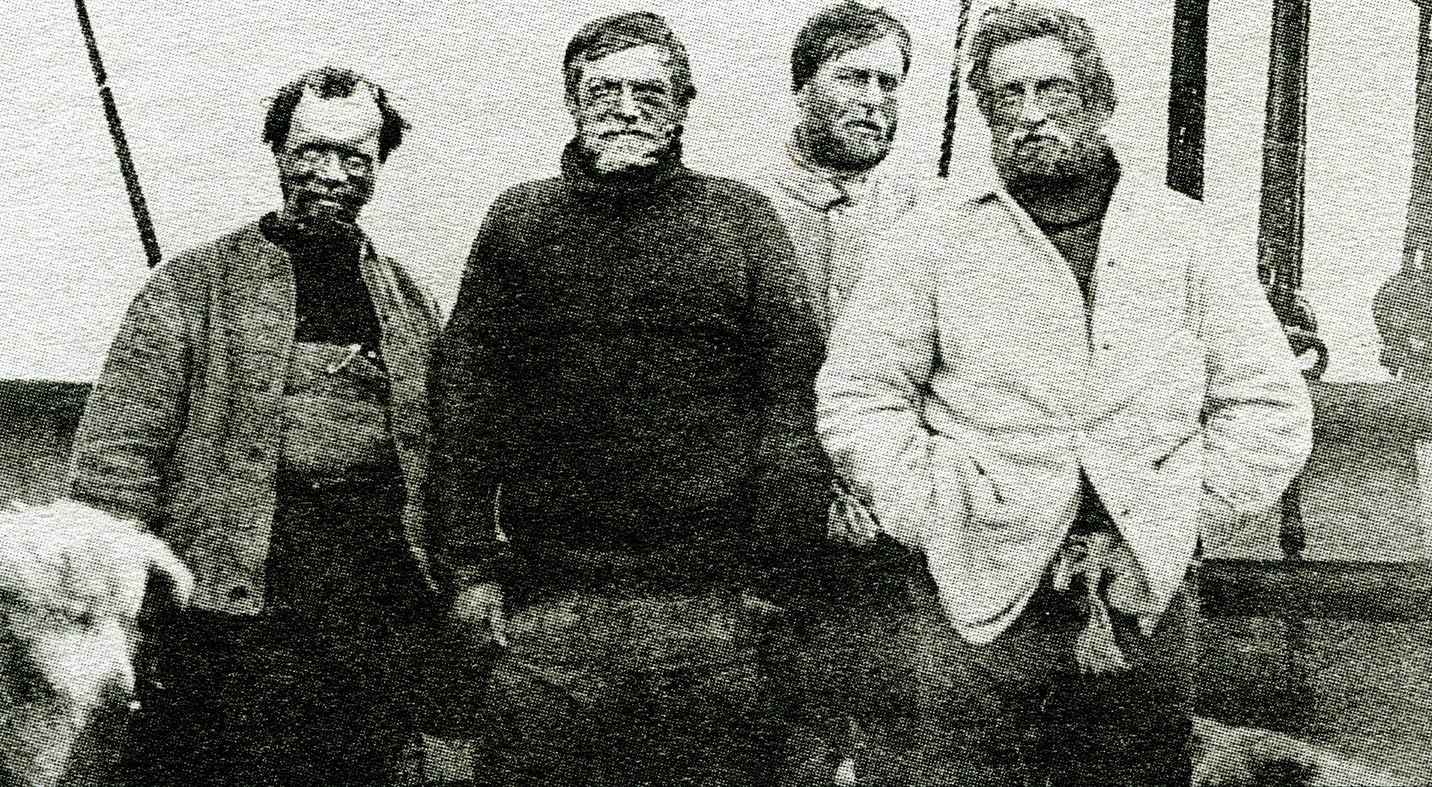 Polar explorer Sir Ernest Shackleton (second from left) and three members of his brave crew from   legendary Imperial Trans-Antarctic Expedition 1914-1917.