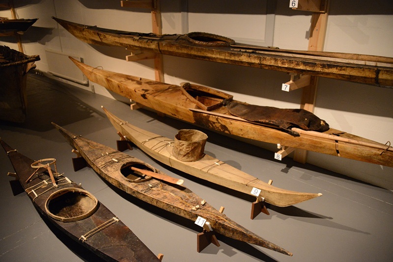 Greenland kayak artifacts in a museum in Nuuk