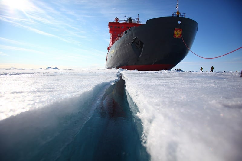 50 Years Of Victory, anchored at the North Pole. Photo credit: &apos;Song&quot;, North Pole voyage 2011
