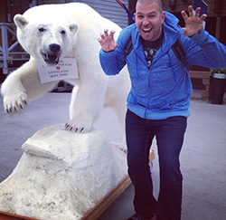 Paul and a ferocious polar bear statue