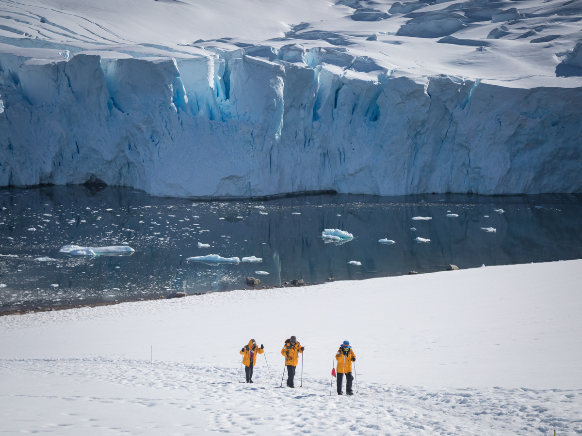 Passengers pictured hiking at Neko Harbour, Antarctica. Photo by Acacia Johnson 