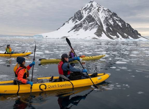 Passengers paddling in the Antarctic