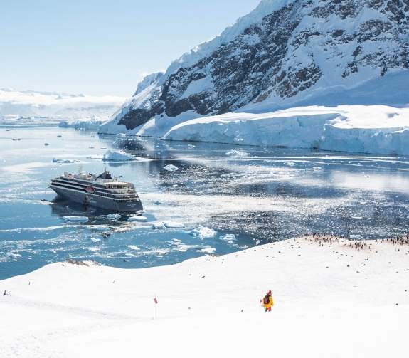 World Explorer at Neko Harbour, Antarctic Peninsula. 