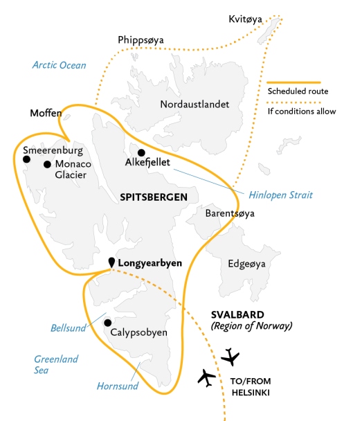 tourhub | Quark Expeditions | Spitsbergen In Depth: Big Islands, Big Adventure | Tour Map