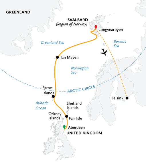 Arctic Saga: Exploring Spitsbergen via the Faroes and Jan Mayen (2025 Map)