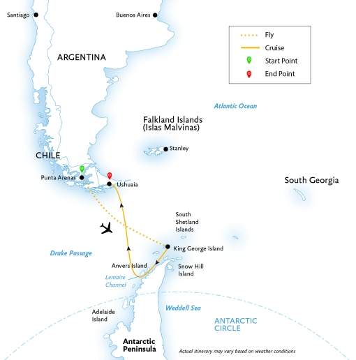 tourhub | Quark Expeditions | Antarctic Express: Fly South, Cruise North | Tour Map