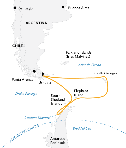 tourhub | Quark Expeditions | South Georgia and Antarctic Peninsula: Penguin Safari | Tour Map